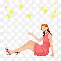 穿粉色连衣裙的时尚矢量美女-空若网 穿粉色连衣裙的时尚矢量美女-空若网