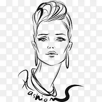 手绘带大耳环时尚女士矢量图-空若网 手绘带大耳环时尚女士矢量图-空若网