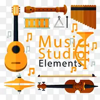 扁平化音乐工作室乐器矢量-空若网 扁平化音乐工作室乐器矢量-空若网