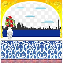 手绘窗外风景矢量图-空若网 手绘窗外风景矢量图-空若网