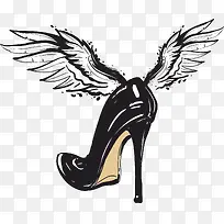 矢量图创意黑色翅膀高跟鞋-空若网 矢量图创意黑色翅膀高跟鞋-空若网