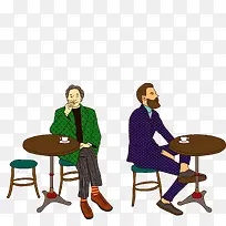 手绘坐在餐厅的男子-空若网 手绘坐在餐厅的男子-空若网