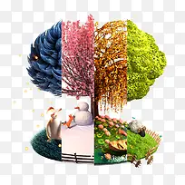 大树绿树兔子雪人-空若网 大树绿树兔子雪人-空若网