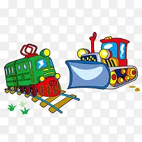 矢量卡通小火车推土机素材-空若网 矢量卡通小火车推土机素材-空若网