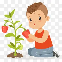 手绘卡通男孩和辣椒树-空若网 手绘卡通男孩和辣椒树-空若网