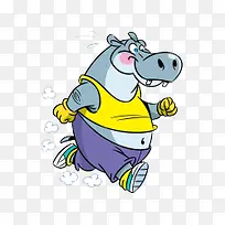 卡通手绘跑步的卡通河马-空若网 卡通手绘跑步的卡通河马-空若网