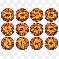 十二生肖圆形标志素材-空若网 十二生肖圆形标志素材-空若网