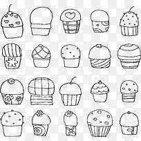 矢量手绘杯子蛋糕-空若网 矢量手绘杯子蛋糕-空若网