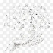 手绘单手托举地球环保插画矢量素-空若网 手绘单手托举地球环保插画矢量素-空若网