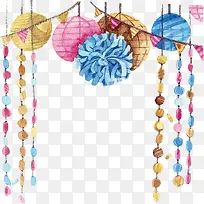 手绘水彩派对装饰挂饰彩带-空若网 手绘水彩派对装饰挂饰彩带-空若网