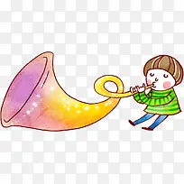 可爱吹号角儿童手绘-空若网 可爱吹号角儿童手绘-空若网