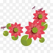 手绘扁平化荷花蜻蜓-空若网 手绘扁平化荷花蜻蜓-空若网