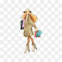 手绘购物女人-空若网 手绘购物女人-空若网