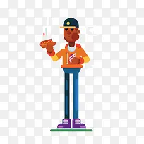 卡通可爱矢量黑人男孩吃热狗-空若网 卡通可爱矢量黑人男孩吃热狗-空若网