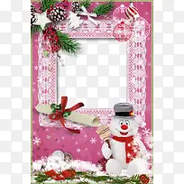 圣诞雪人装饰粉色花纹边框-空若网 圣诞雪人装饰粉色花纹边框-空若网