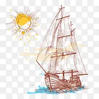 复古风格帆船插画-空若网 复古风格帆船插画-空若网