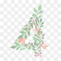 植物绿叶花朵数字4-空若网 植物绿叶花朵数字4-空若网