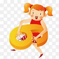 拿着数字六玩耍的女孩-空若网 拿着数字六玩耍的女孩-空若网