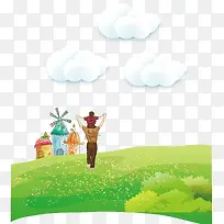 卡通郊外草坡游玩风景背景-空若网 卡通郊外草坡游玩风景背景-空若网