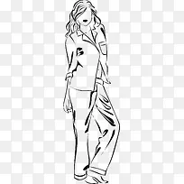 矢量手绘线描时尚美女-空若网 矢量手绘线描时尚美女-空若网