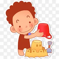 手绘玩沙的男孩-空若网 手绘玩沙的男孩-空若网