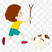 手绘拿树枝的小男孩背影和狗-空若网 手绘拿树枝的小男孩背影和狗-空若网