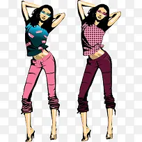 两个跳舞的美女矢量素材-空若网 两个跳舞的美女矢量素材-空若网