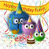 矢量生日怪物和蛋糕-空若网 矢量生日怪物和蛋糕-空若网