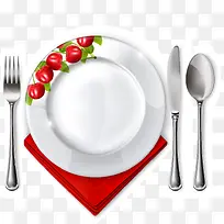 手绘插图西餐餐具白瓷盘与刀叉勺-空若网 手绘插图西餐餐具白瓷盘与刀叉勺-空若网