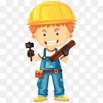 卡通可爱装修工人插图手拿木头和-空若网 卡通可爱装修工人插图手拿木头和-空若网