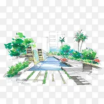 景观建筑手绘小溪彩色-空若网 景观建筑手绘小溪彩色-空若网