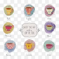 水彩茶饮品设计矢量素材-空若网 水彩茶饮品设计矢量素材-空若网