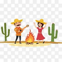 彩色扁平化篝火晚会元素-空若网 彩色扁平化篝火晚会元素-空若网