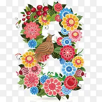 数字8 花朵小鸟 拼接 创意-空若网 数字8 花朵小鸟 拼接 创意-空若网