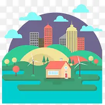 卡通生活环境城市扁平化矢量图-空若网 卡通生活环境城市扁平化矢量图-空若网
