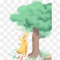 绿色卡通手绘插画女孩-空若网 绿色卡通手绘插画女孩-空若网