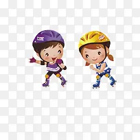 手绘男女孩旱冰鞋素材-空若网 手绘男女孩旱冰鞋素材-空若网