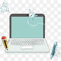 矢量笔记本电脑与铅笔-空若网 矢量笔记本电脑与铅笔-空若网