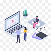 卡通人物与笔记本电脑-空若网 卡通人物与笔记本电脑-空若网