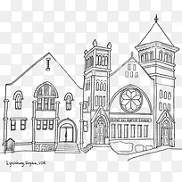 手绘线条房子城堡-空若网 手绘线条房子城堡-空若网