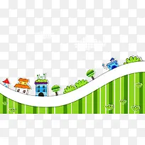 手绘绿草房子矢量图-空若网 手绘绿草房子矢量图-空若网