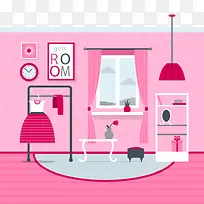 扁平化粉色卧室矢量素材-空若网 扁平化粉色卧室矢量素材-空若网
