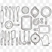 线条手绘矢量厨房工具-空若网 线条手绘矢量厨房工具-空若网