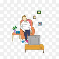 在沙发上看电视睡着的男子-空若网 在沙发上看电视睡着的男子-空若网