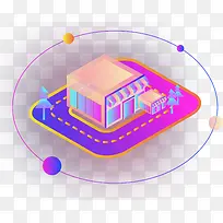渐变2.5D购物商店矢量插画-空若网 渐变2.5D购物商店矢量插画-空若网