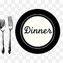 黑白装饰插图西餐餐具餐盘-空若网 黑白装饰插图西餐餐具餐盘-空若网