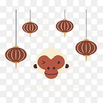 猴年属相矢量扁平化灯笼-空若网 猴年属相矢量扁平化灯笼-空若网