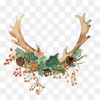 鹿角与树叶果实创意素材-空若网 鹿角与树叶果实创意素材-空若网