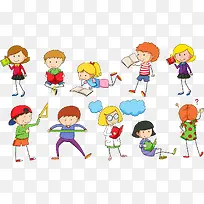 矢量手绘卡通学习的小朋友-空若网 矢量手绘卡通学习的小朋友-空若网