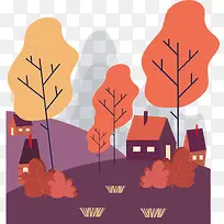 小清新秋季风景插画-空若网 小清新秋季风景插画-空若网